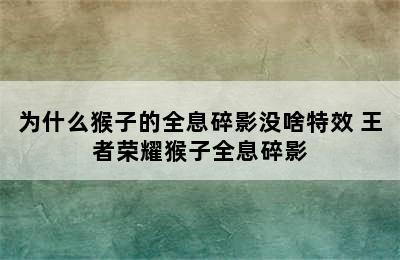 为什么猴子的全息碎影没啥特效 王者荣耀猴子全息碎影